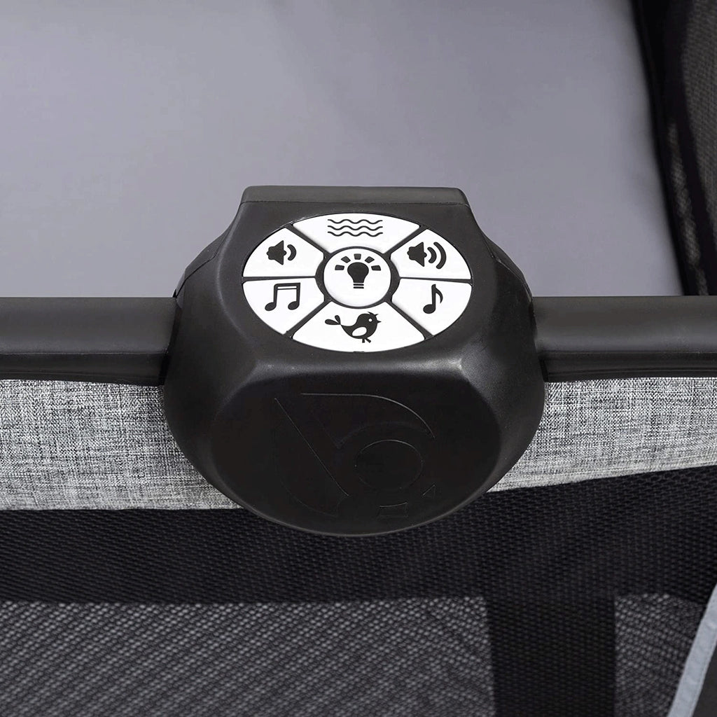 Retreat Twins Nursery Center, Quarry - Twin Playard with 2 Bassinets, Changing Table, and Music Center