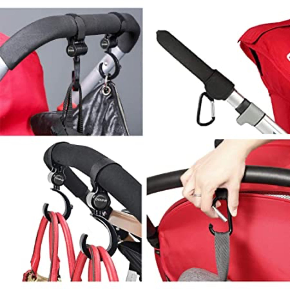 Baby Stroller Hooks Clips - Zinc Alloy Multifunctional Hooks 361-Degree Rotating Firm Non-Slip Stroller Hook for Buggy Baby Carrier Bike Bicycle Car Headrest