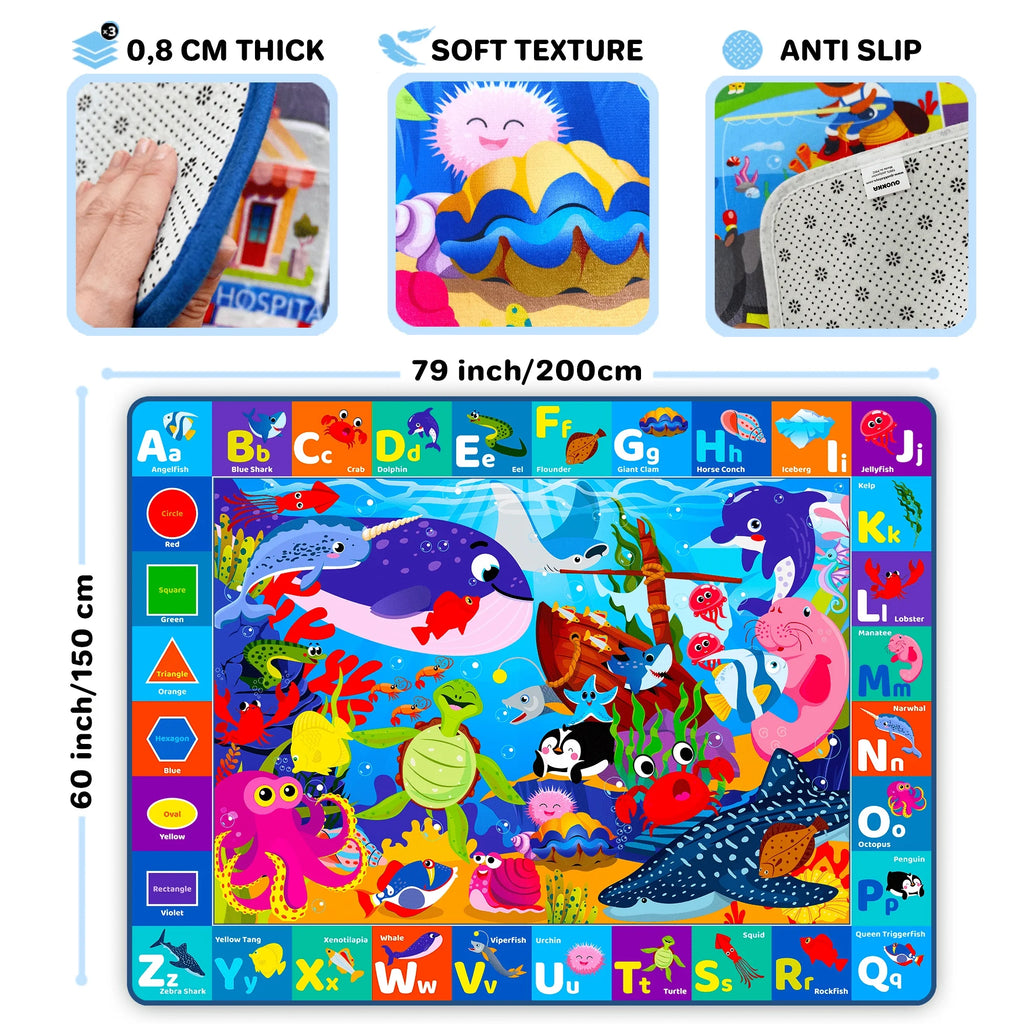 Large Baby Play Mat for Floor | Ocean ABC Rug for Kids