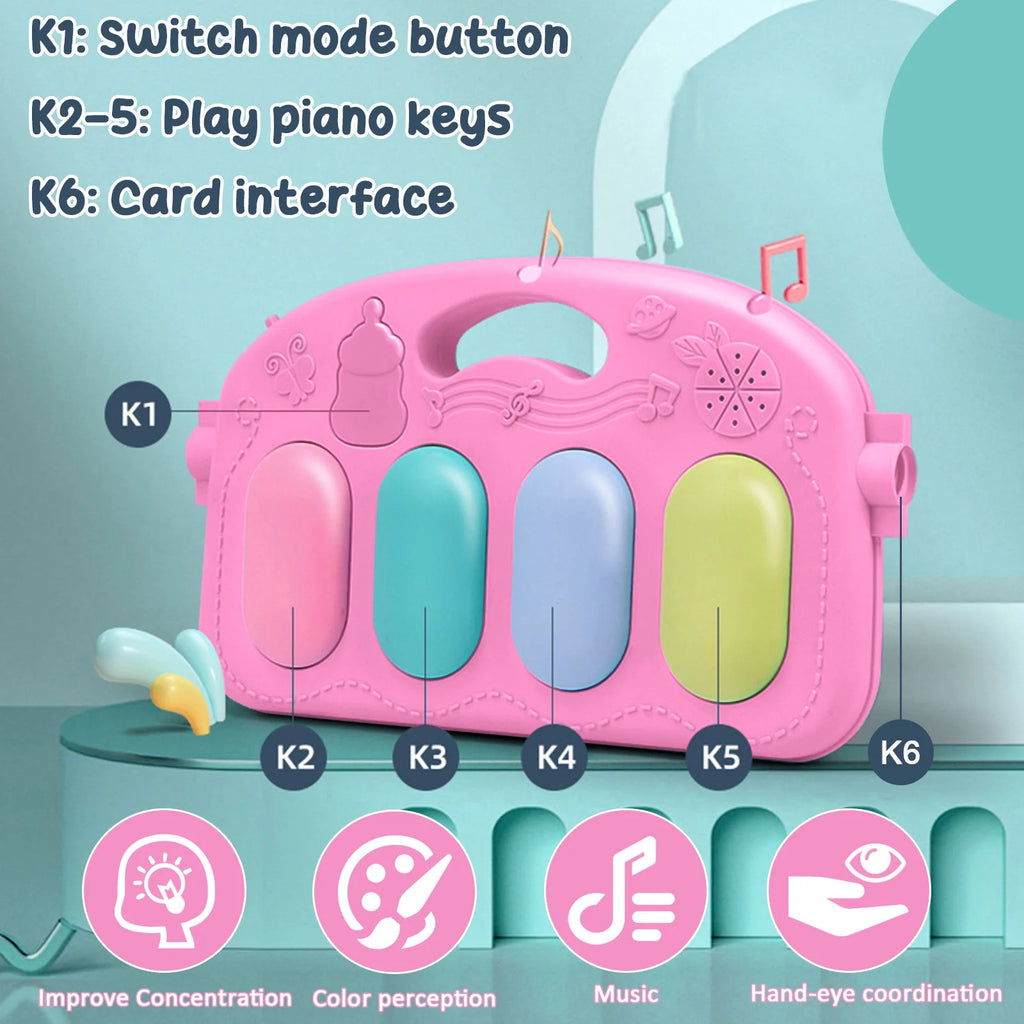 Baby Gym Play Mat 3 in 1 Fitness Music and Lights Fun Piano Activity Mat Infant Newborn Toys(Pink)