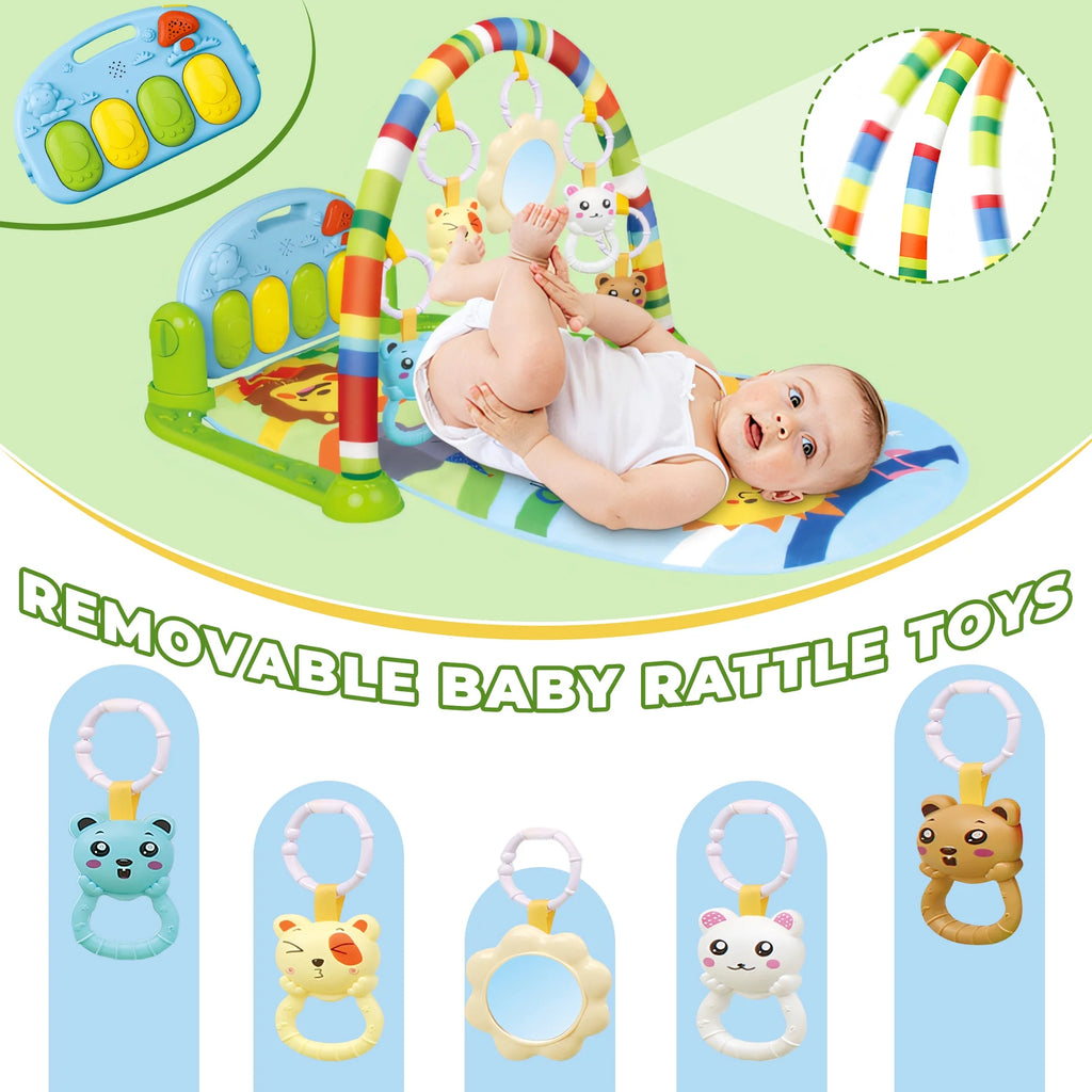3-In-1 Baby Play Gym with Kick Piano, Tummy Time Mat & Musical Toys