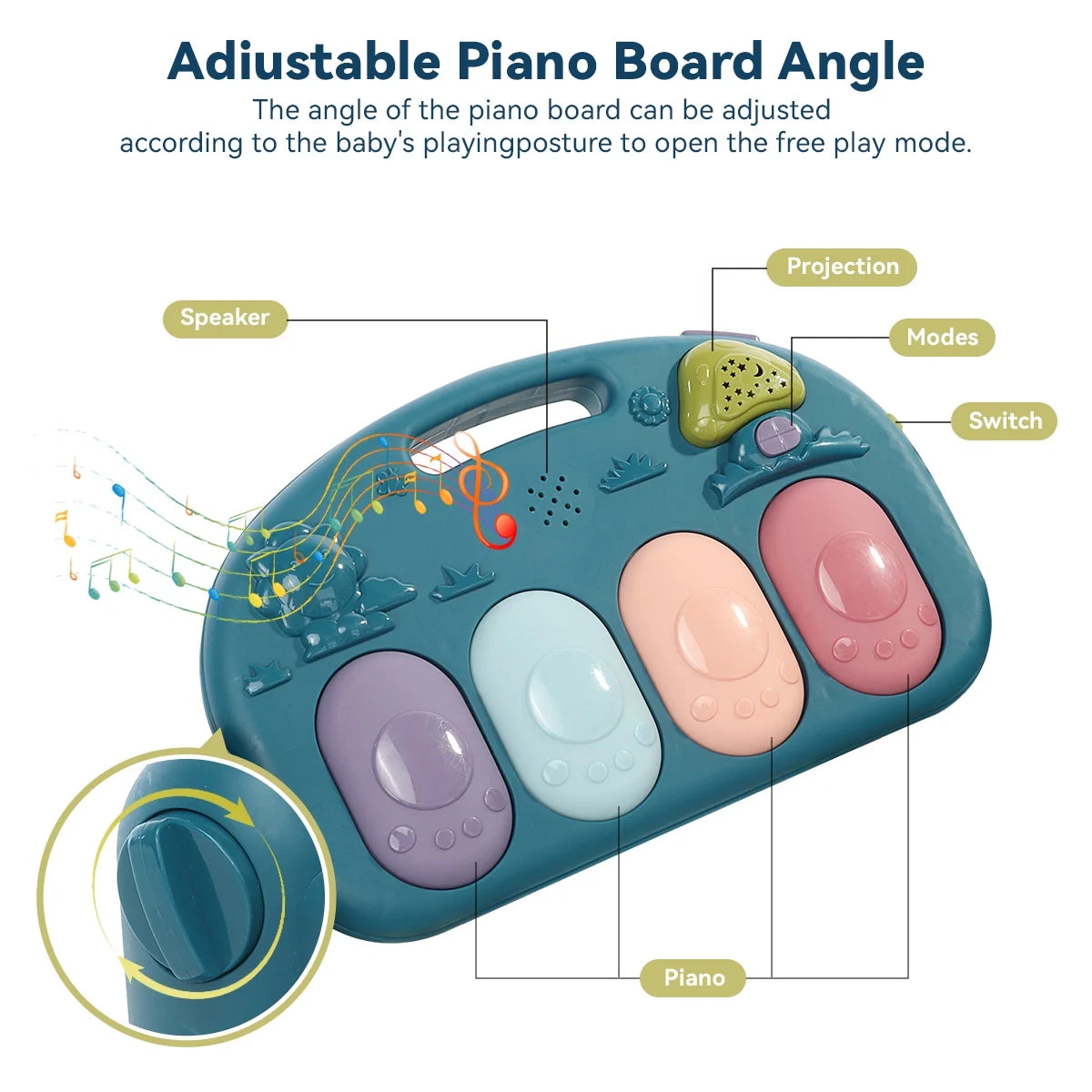 Baby Gym Play Mat,  Musical Fitness Tummy Time Mat, for 0-36 Months Boys Girls, Navy