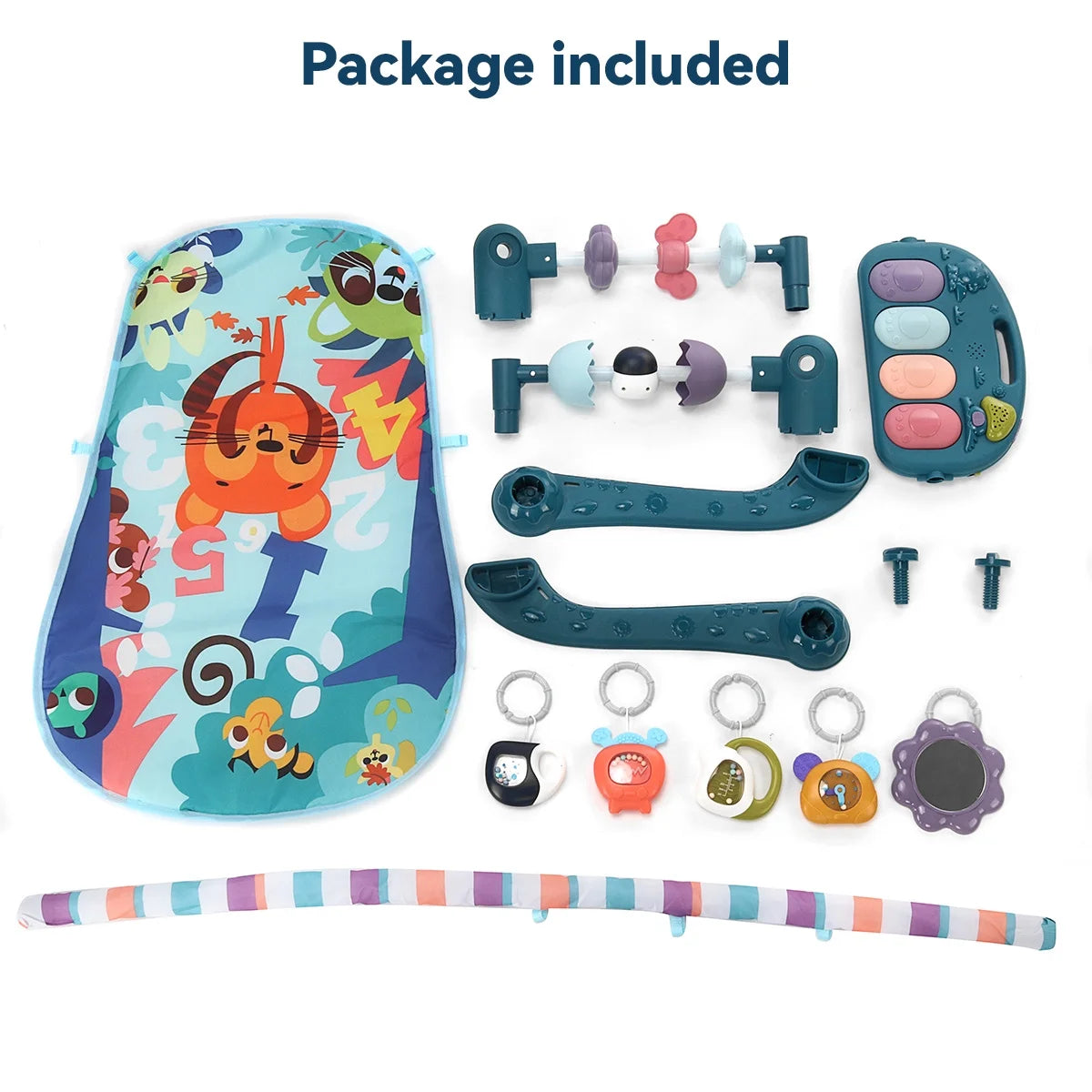 Baby Gym Play Mat,  Musical Fitness Tummy Time Mat, for 0-36 Months Boys Girls, Navy