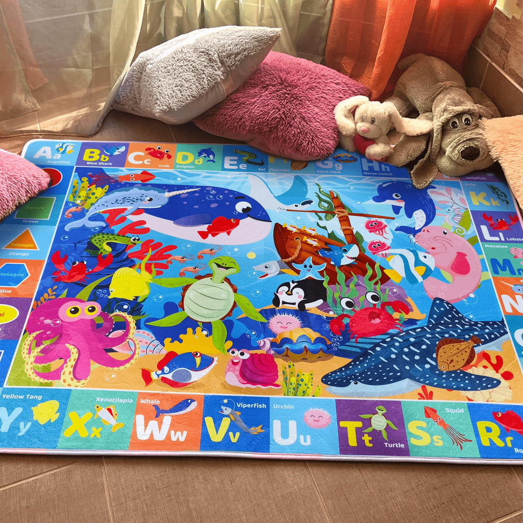Large Baby Play Mat for Floor | Ocean ABC Rug for Kids