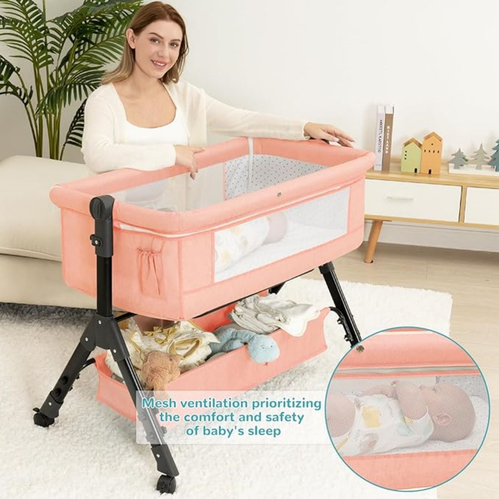 3 in 1 Baby Bassinet, Bedside Sleeper, & Playpen, Easy Folding Portable Crib