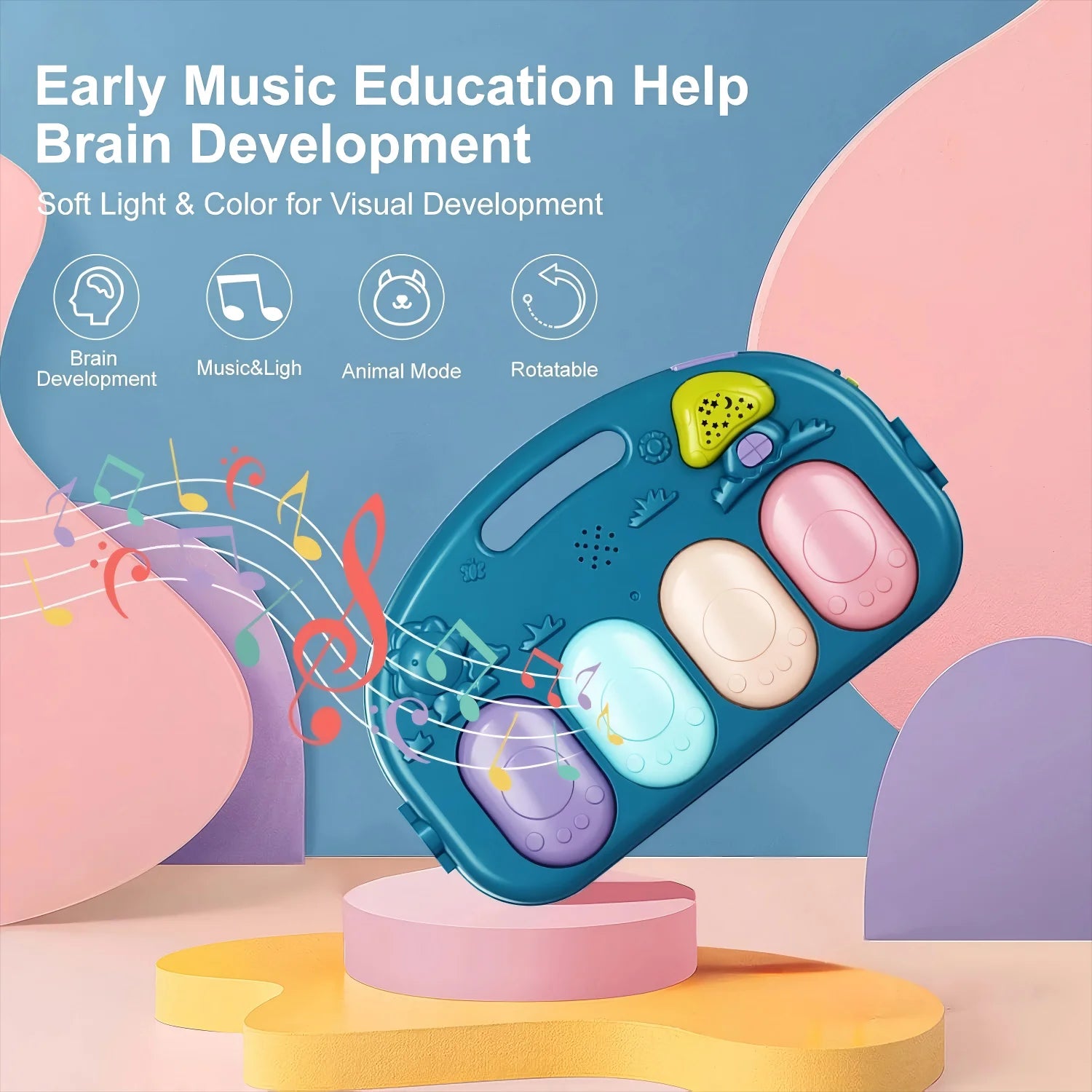 Baby Gym Play Mat 3 in 1 Fitness Rack with Music and Lights Fun Piano Baby Activity Center,Blue