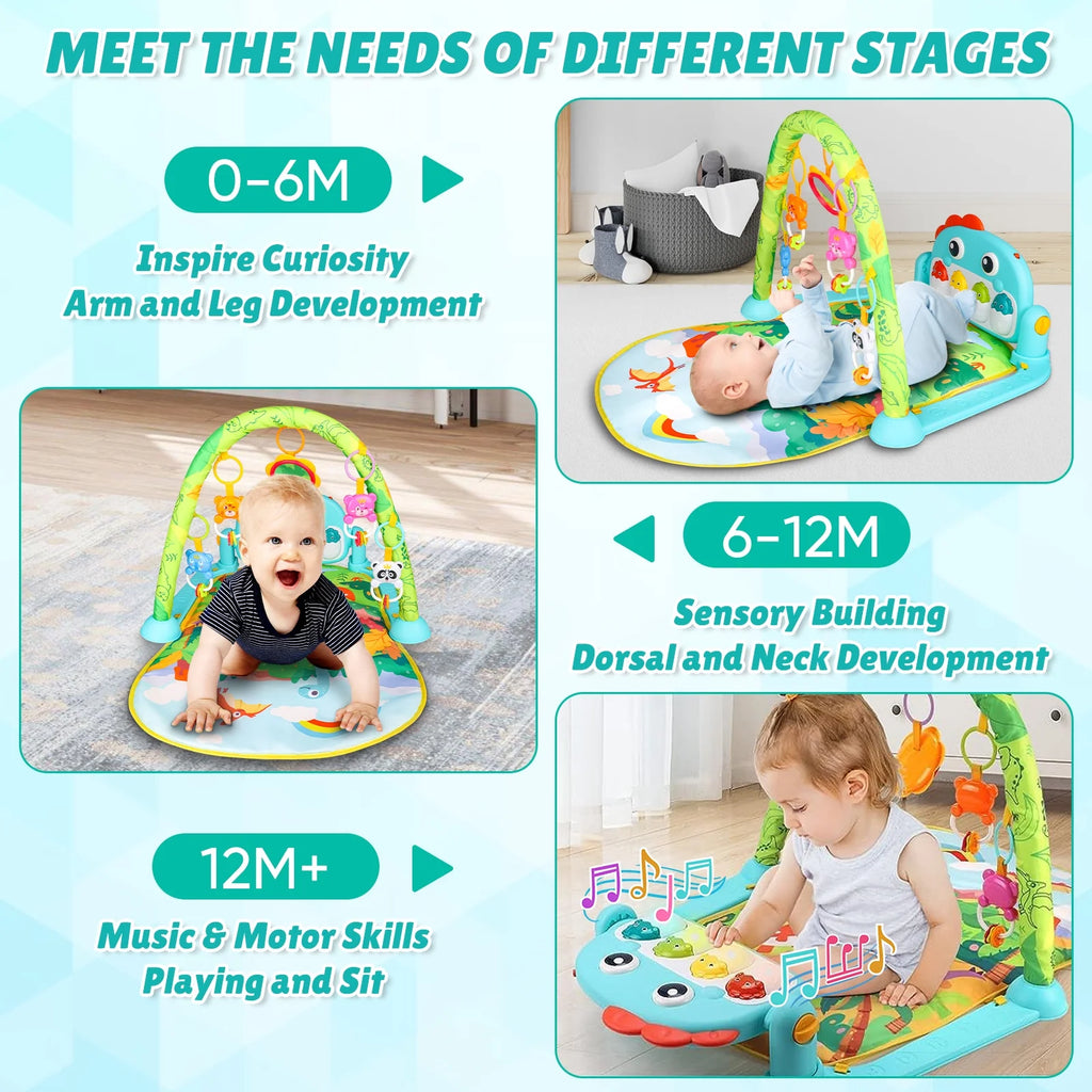 Interactive Baby Tummy Play Mat, Musical Dinosaur Foot Piano with Light, Fun and Educational Gym Mat for Infants 0 3 6 9 12 Months, Christmas Newborn Gift for Baby Boys Girls