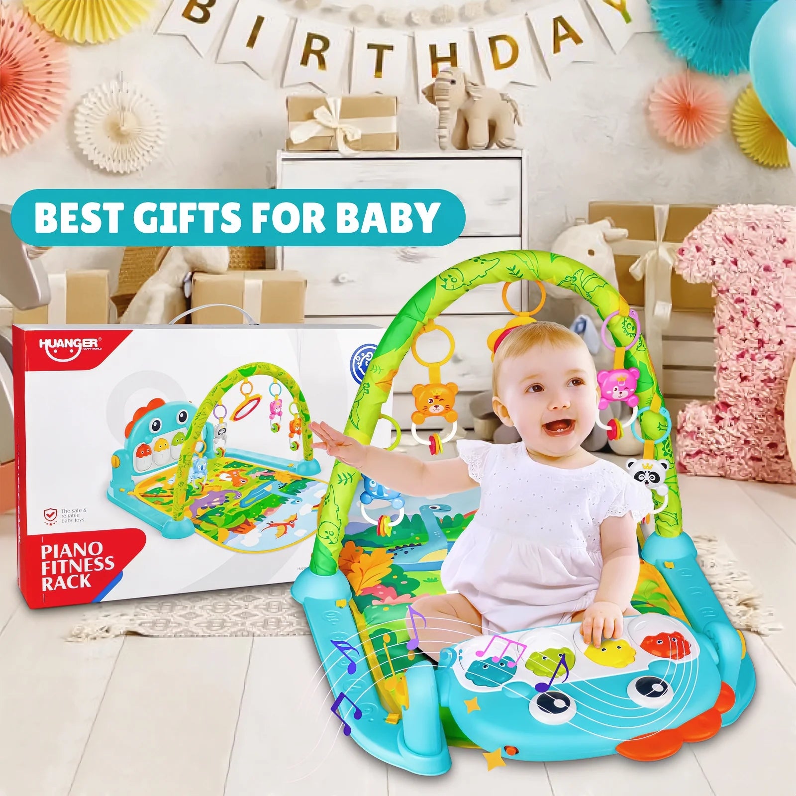 Interactive Baby Tummy Play Mat, Musical Dinosaur Foot Piano with Light, Fun and Educational Gym Mat for Infants 0 3 6 9 12 Months, Christmas Newborn Gift for Baby Boys Girls