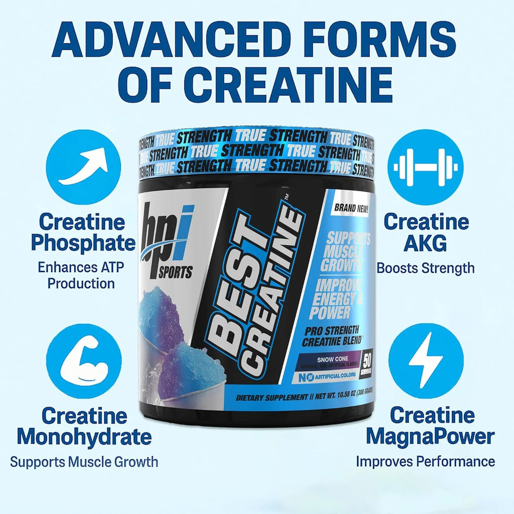 Best Creatine - Creatine Monohydrate, Himalayan Salt - Strength, Pump, Endurance, Muscle Growth, Muscle Definition - No Bloat - Snow Cone - 50 Servings - 10.58 Ounce