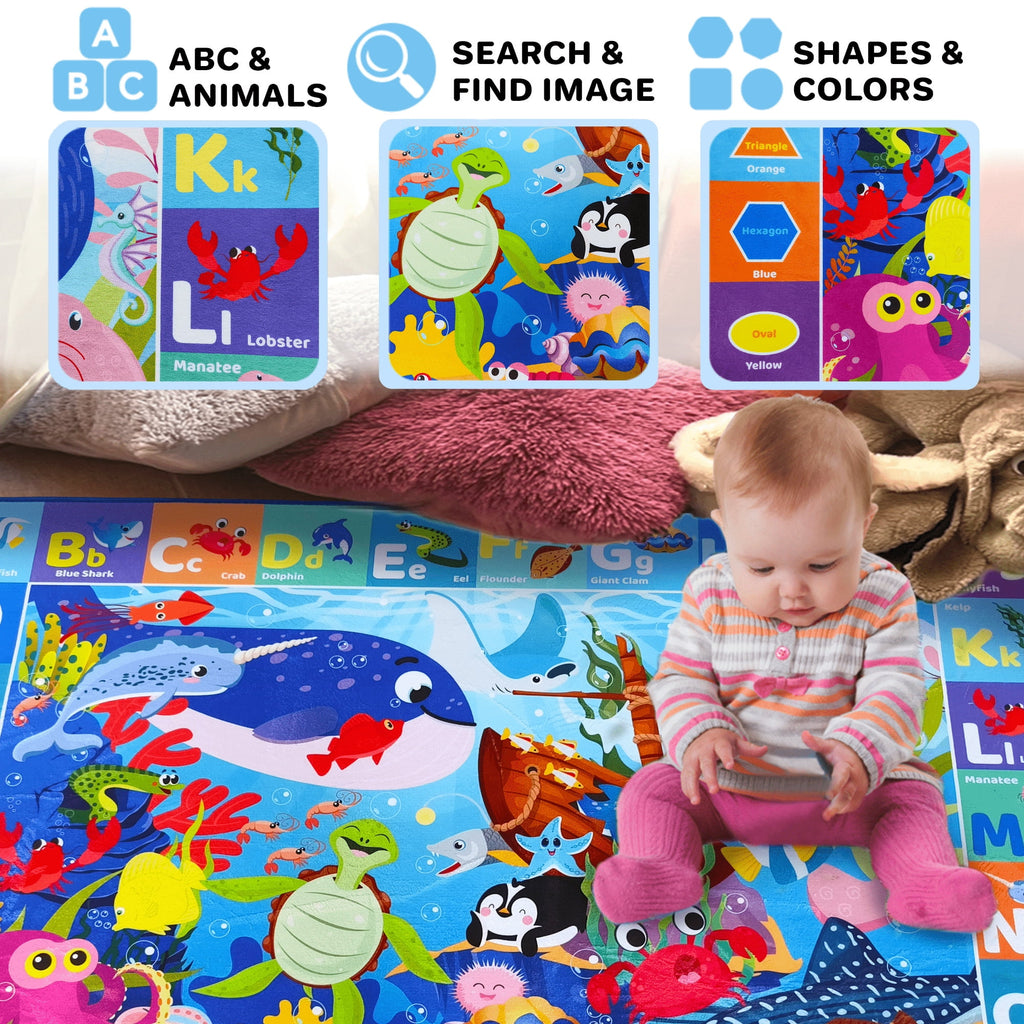 Large Baby Play Mat for Floor | Ocean ABC Rug for Kids