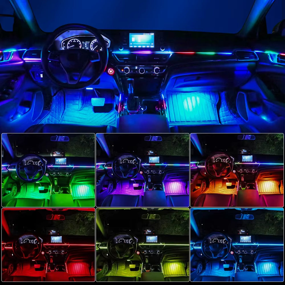 18 in 1 Dual Zone Symphony Streamer Car Ambient Light Interior LED Full Color RGB Neon Acrylic Strip Atmosphere Lighting Kit App