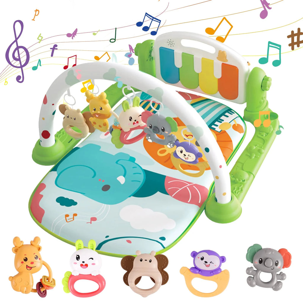 Baby Play Mat, 3 in 1 Baby Activity Play Mat Infant Play Gym Kids Musical Play Crawling Mat, Green