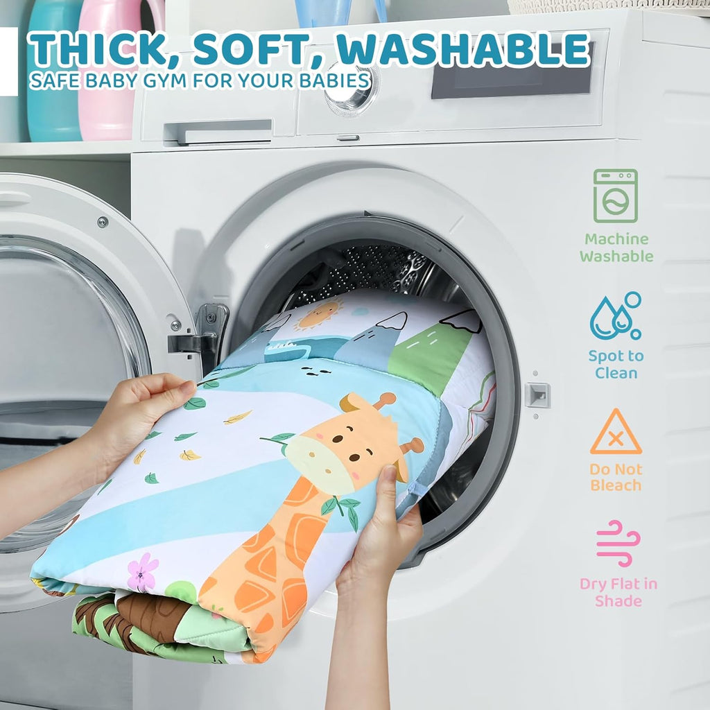 Baby Gym Play Mat, 8-In-1 Tummy Time Mat & Ball Pit with 6 Toys, Washable Baby A