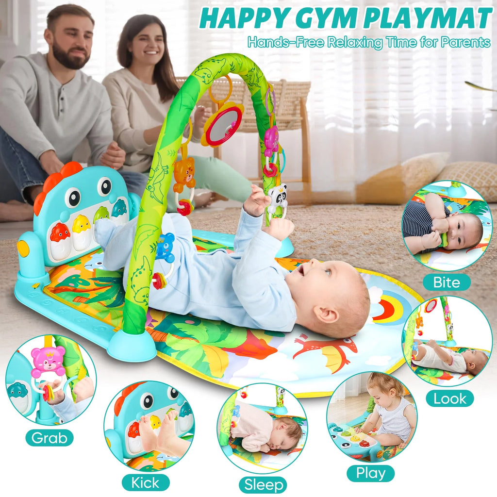 Interactive Baby Tummy Play Mat, Musical Dinosaur Foot Piano with Light, Fun and Educational Gym Mat for Infants 0 3 6 9 12 Months, Christmas Newborn Gift for Baby Boys Girls