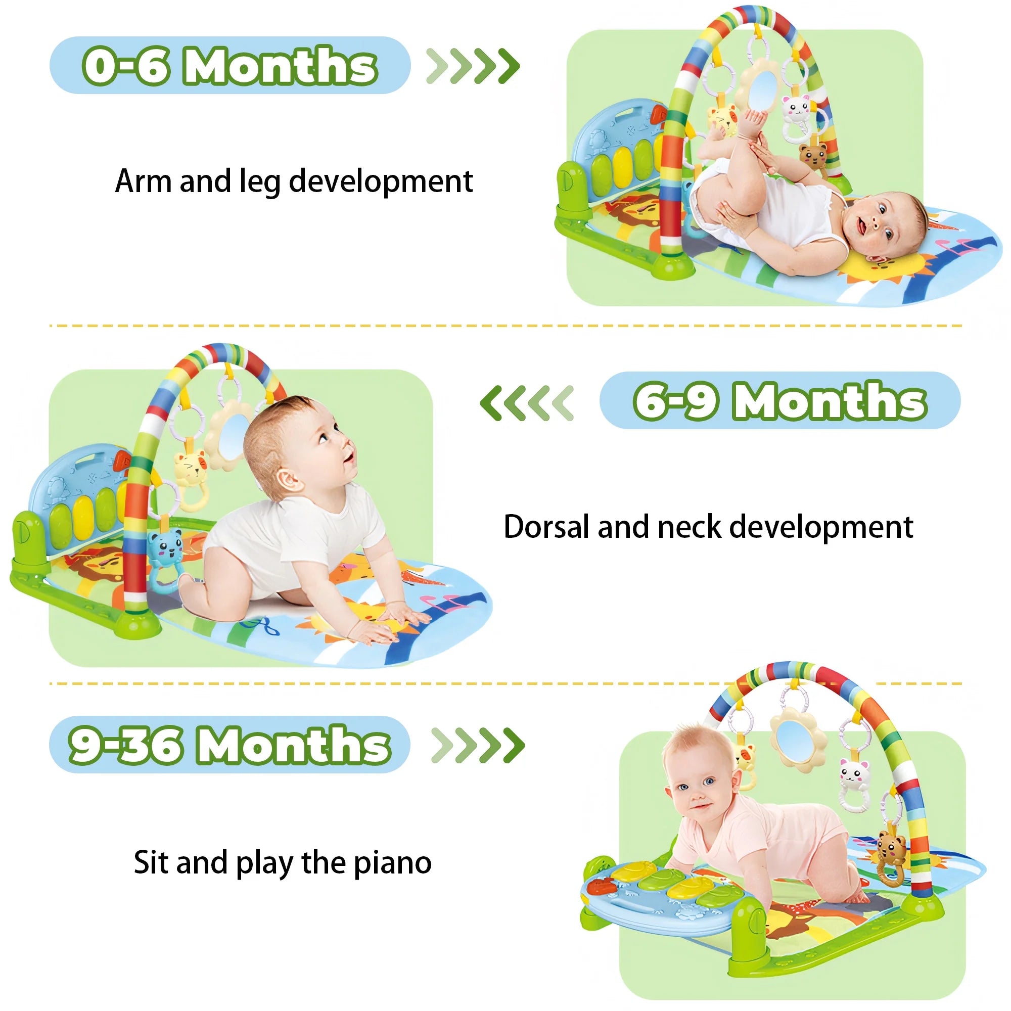 3-In-1 Baby Play Gym with Kick Piano, Tummy Time Mat & Musical Toys