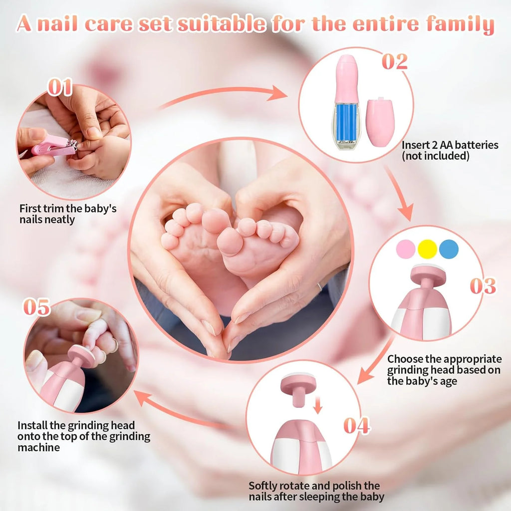 Baby Brush and Comb Grooming Kit, 21 in 1 Safety Newborn Nursery Care Set with Electric Nail Trimmer - Pink