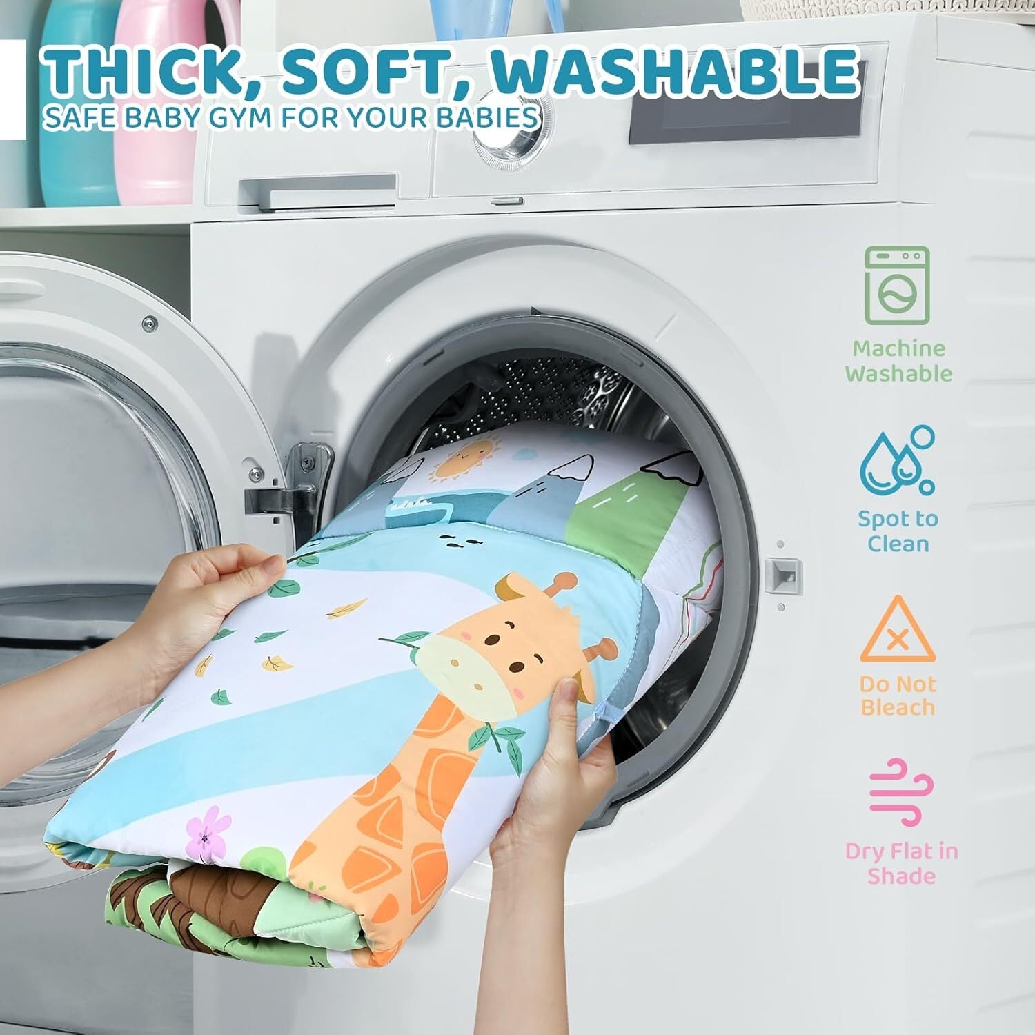 Baby Gym Play Mat, 8-In-1 Tummy Time Mat & Ball Pit with 6 Toys, Washable Baby