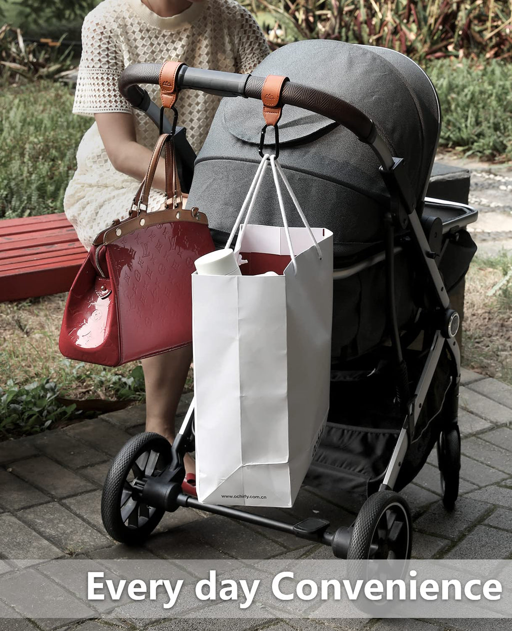 Stroller Hooks Bag Hooks for Hanging Diaper Bags Multipurpose Hooks for Grocery Shopping ​Bags Premium Vegan Leather Pram Straps Baby Stroller Hooks 2Pcs (Brown)