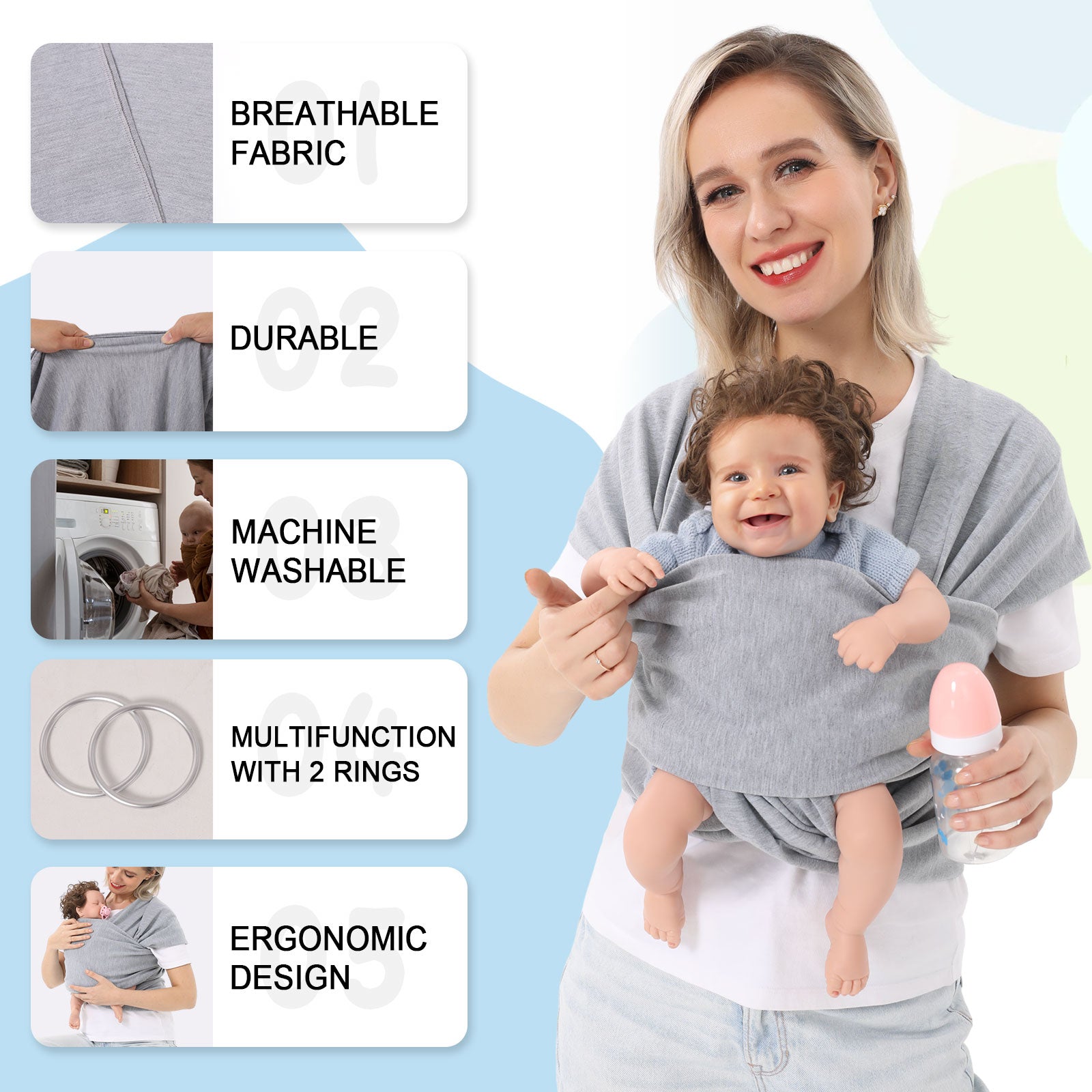 Baby Carrier Front Wrap Scarf Baby Carrier Bag Multi-Functional Baby Carrier Front and Back Dual