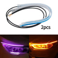 2Pcs 12V LED DRL Car Daytime Running Light Flexible Waterproof Strip Auto Headlights White Turn Signal Yellow Brake Flow Lights