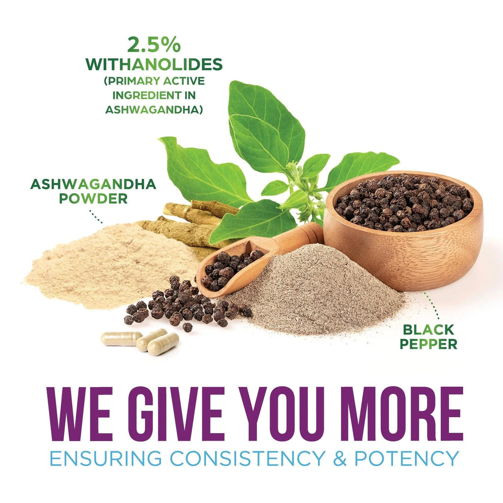 Ashwagandha Supplements 2100Mg - 3X Strength Ashwagandha Powder & Root Extract with Black Pepper for Max Absorption, Antioxidant Supplements for Women & Men, Vegan, Bottled in USA - 60 Capsules