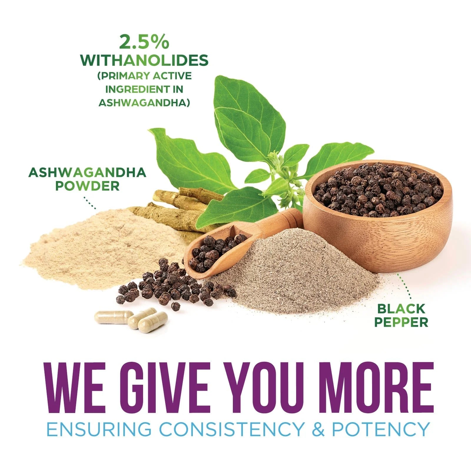 Ashwagandha Supplements 2100Mg - 3X Strength Ashwagandha Powder & Root Extract with Black Pepper for Max Absorption, Antioxidant Supplements for Women & Men, Vegan, Bottled in USA - 60 Capsules