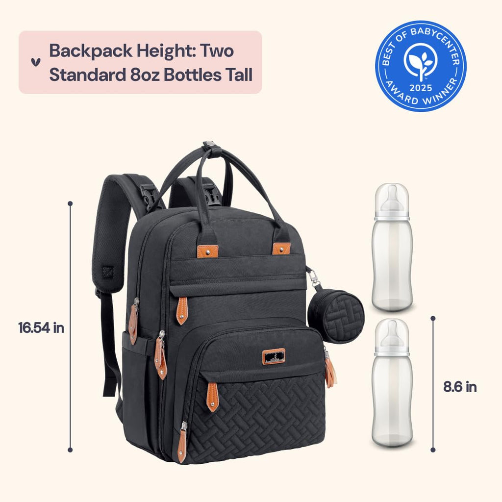Diaper Bag Backpack - Baby Essentials Travel Tote - Multi Function Water Resistant Diaper Bag, Travel Essentials Baby Bag with Changing Pad, Stroller Straps & Pacifier Case - Unisex, Black