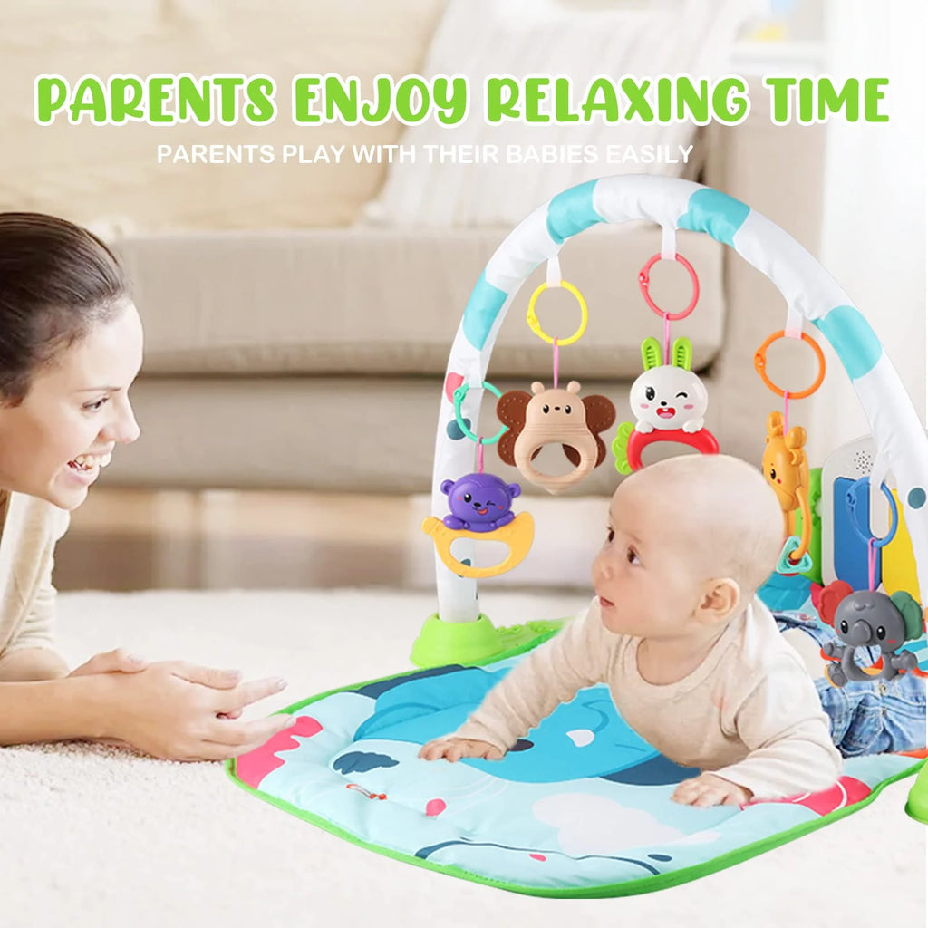 Baby Play Mat, 3 in 1 Baby Activity Play Mat Infant Play Gym Kids Musical Play Crawling Mat, Green
